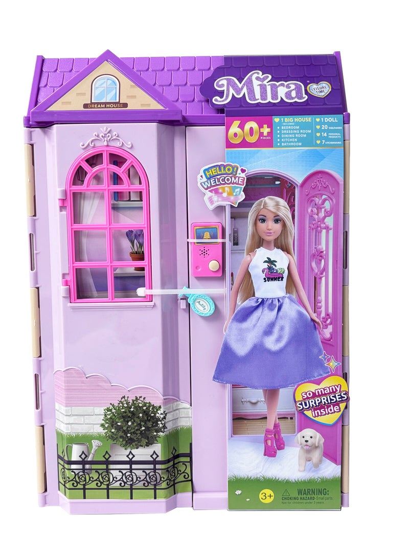 Mira Doll Dream House Mansion Playset – 11.5 Inch Fashion Doll Villa with Bedroom, Wardrobe, Dressing Table, Kitchen, Dining Table & Bathroom | Girls Toys 3+ - Image 2